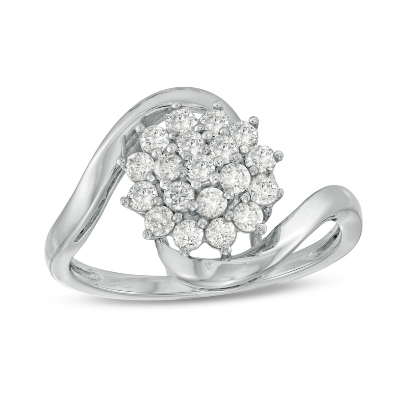 0.50 CT. T.W. Composite Diamond Flower Bypass Ring in 10K White Gold|Peoples Jewellers