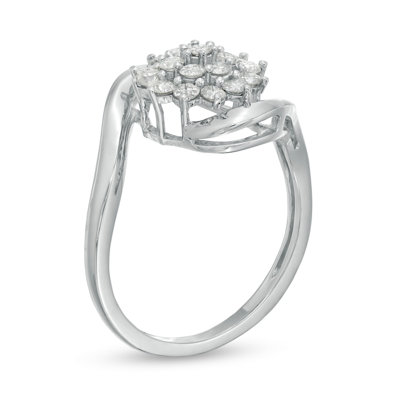 0.50 CT. T.W. Composite Diamond Flower Bypass Ring in 10K White Gold|Peoples Jewellers