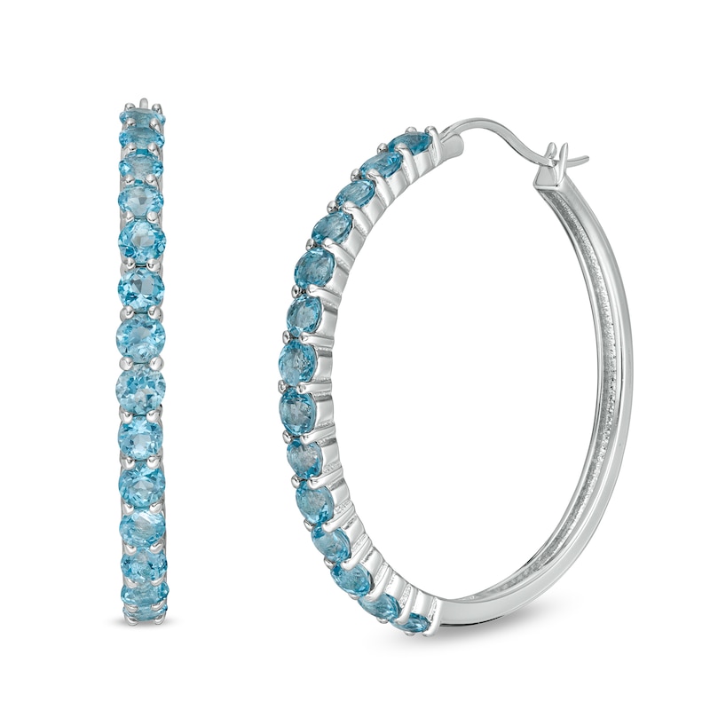 Main Image 1 of 3.0mm Swiss Blue Topaz Hoop Earrings in Sterling Silver