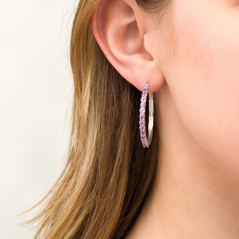 3.0mm Amethyst Hoop Earrings in Sterling Silver|Peoples Jewellers