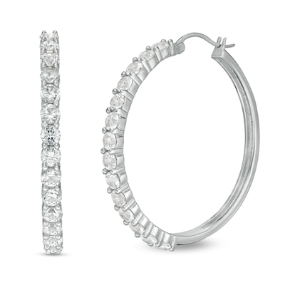 3.0mm Lab-Created White Sapphire Hoop Earrings in Sterling Silver