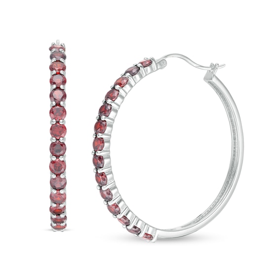 3.0mm Garnet Hoop Earrings in Sterling Silver