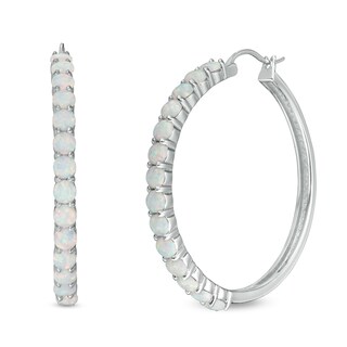 3.0mm Lab-Created Opal Hoop Earrings in Sterling Silver