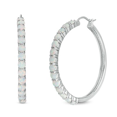 3.0mm Lab-Created Opal Hoop Earrings in Sterling Silver