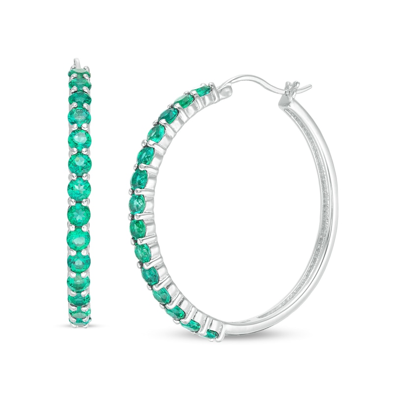 3.0mm Lab-Created Emerald Hoop Earrings in Sterling Silver|Peoples Jewellers
