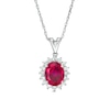 Oval Lab-Created Ruby and White Sapphire Starburst Frame Pendant in Sterling Silver