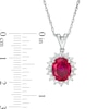 Thumbnail Image 3 of Oval Lab-Created Ruby and White Sapphire Starburst Frame Pendant in Sterling Silver