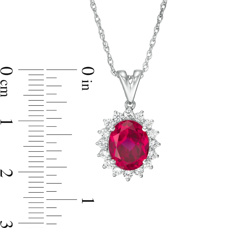 Oval Lab-Created Ruby and White Sapphire Starburst Frame Pendant in Sterling Silver|Peoples Jewellers