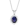 Thumbnail Image 0 of Oval Lab-Created Blue and White Sapphire Starburst Frame Pendant in Sterling Silver