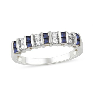 Princess-Cut Blue Sapphire and 0.10 CT. T.W. Diamond Alternating Duos Ring in 10K White Gold