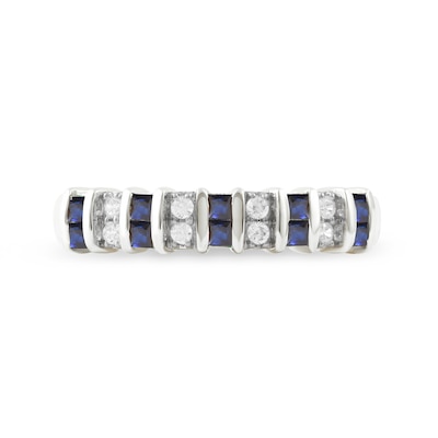 Princess-Cut Blue Sapphire and 0.10 CT. T.W. Diamond Alternating Duos Ring in 10K White Gold