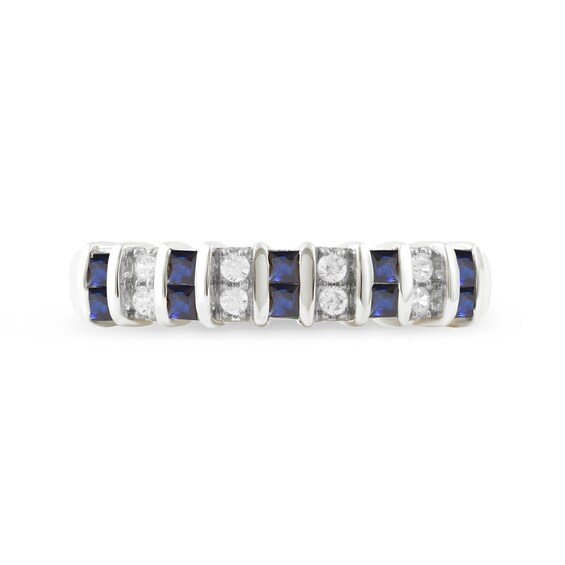 Princess-Cut Blue Sapphire and 0.10 CT. T.W. Diamond Alternating Duos Ring in 10K White Gold