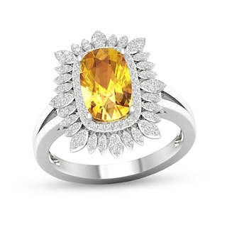 Cushion-Cut Citrine and White Topaz Frame Split Shank Sunflower Ring in 10K White Gold