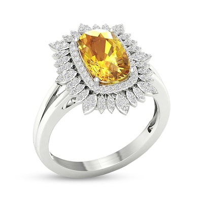 Cushion-Cut Citrine and White Topaz Frame Split Shank Sunflower Ring in 10K White Gold