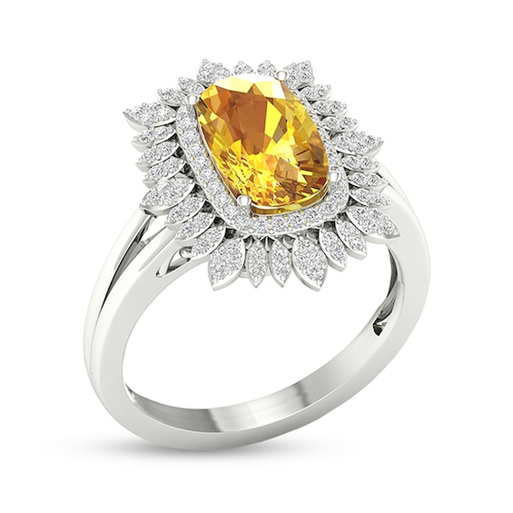 Cushion-Cut Citrine and White Topaz Frame Split Shank Sunflower Ring in 10K White Gold