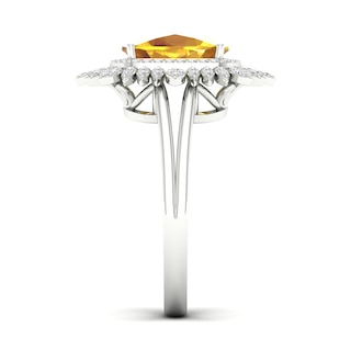 Cushion-Cut Citrine and White Topaz Frame Split Shank Sunflower Ring in 10K White Gold