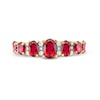 Thumbnail Image 2 of Oval Ruby and 0.15 CT. T.W. Diamond Graduated Seven Stone Alternating Trios Ring in 10K Gold