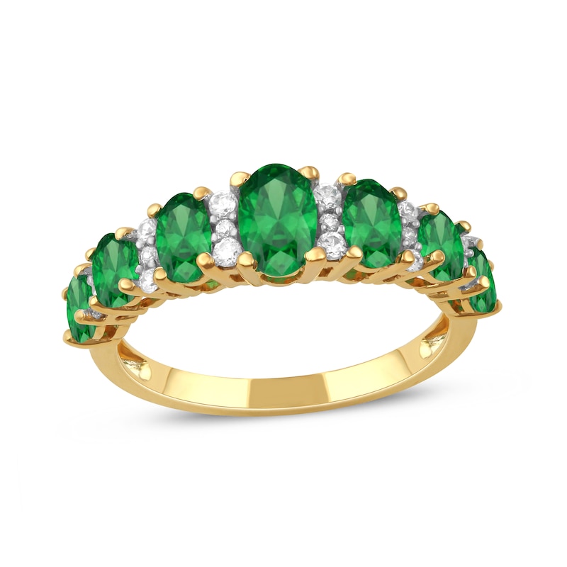 Oval Emerald and 0.15 CT. T.W. Diamond Graduated Seven Stone Alternating Trios Ring in 10K Gold|Peoples Jewellers