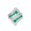 Graduated Lab-Created Emerald and White Sapphire Triple Row Bypass Loop Ribbon Ring in Sterling Silver