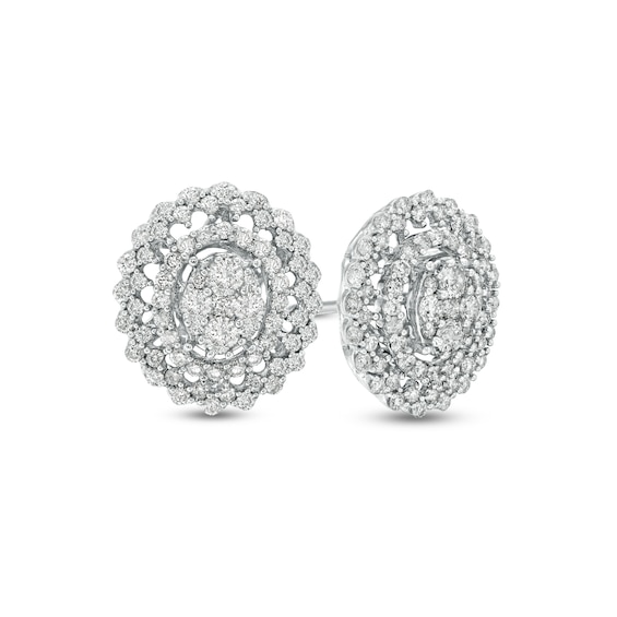 1.00 CT. T.W. Composite Diamond Double Oval Scallop Frame Stud Earrings in 10K White Gold