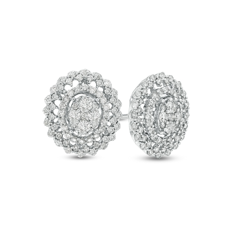 1.00 CT. T.W. Composite Diamond Double Oval Scallop Frame Stud Earrings in 10K White Gold|Peoples Jewellers