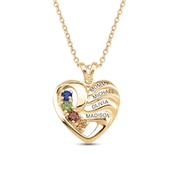 Mother's Birthstone Engravable Family Heart Pendant (2-5 Stones and Lines)