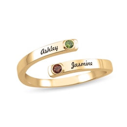 Couple's Birthstone Engravable Open Wrap Ring (2 Stones and Lines)