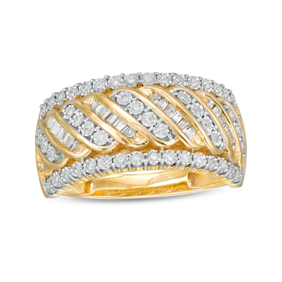 0.33 CT. T.W. Diamond Edge Cascading Waves Anniversary Ring in 10K Gold