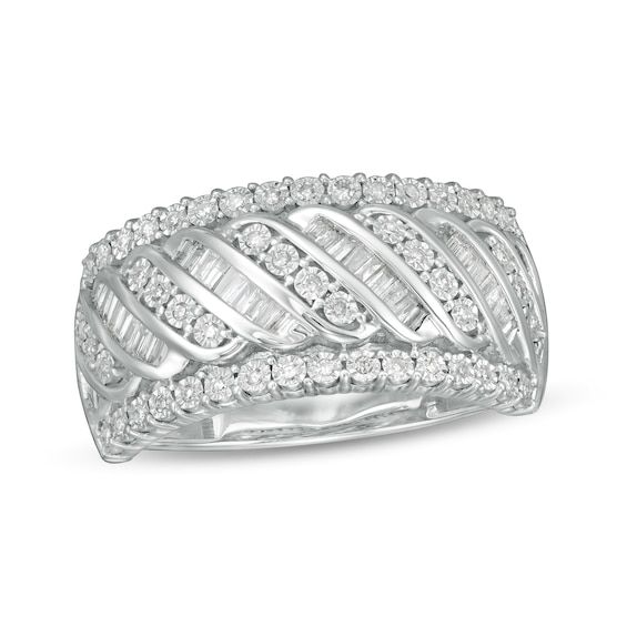 0.33 CT. T.W. Diamond Edge Cascading Waves Anniversary Ring in 10K White Gold