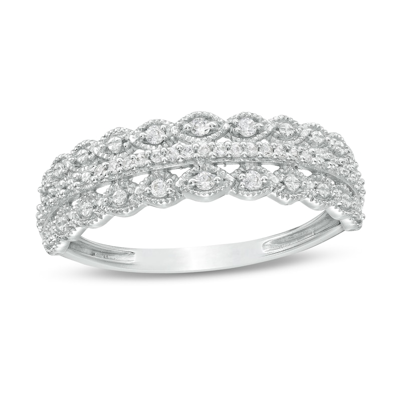 0.065 CT. T.W. Diamond Triple Row Vintage-Style Ring in 10K White Gold|Peoples Jewellers