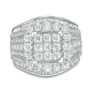 3.00 CT. T.W. Princess-Cut Composite Diamond Frame Multi-Row Engagement Ring in 10K White Gold