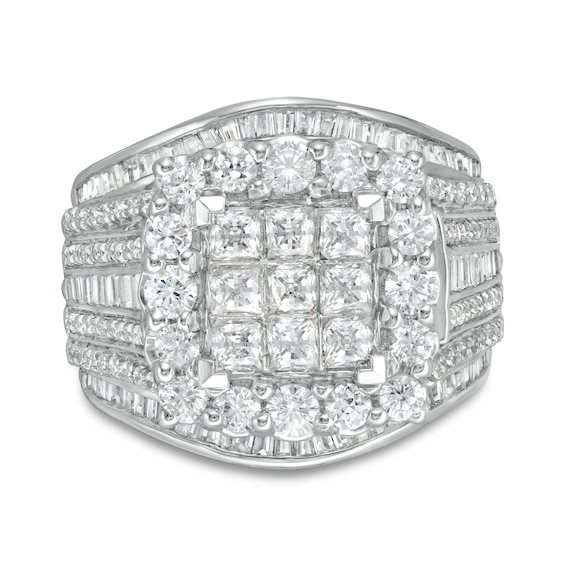 3.00 CT. T.W. Princess-Cut Composite Diamond Frame Multi-Row Engagement Ring in 10K White Gold