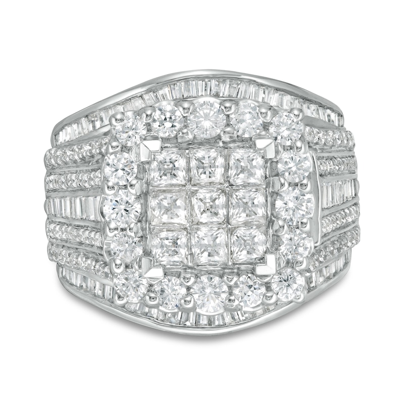 3.00 CT. T.W. Princess-Cut Composite Diamond Frame Multi-Row Engagement Ring in 10K White Gold|Peoples Jewellers