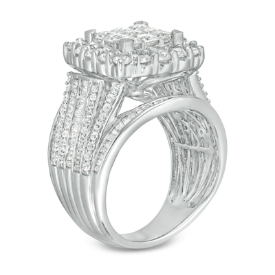 3.00 CT. T.W. Princess-Cut Composite Diamond Frame Multi-Row Engagement Ring in 10K White Gold