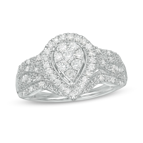 0.50 CT. T.W. Composite Pear Diamond Teardrop Frame Vintage-Style Engagement Ring in 10K White Gold