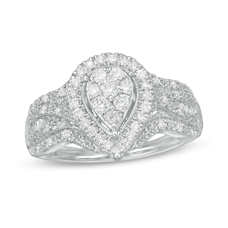 0.50 CT. T.W. Composite Pear Diamond Teardrop Frame Vintage-Style Engagement Ring in 10K White Gold|Peoples Jewellers