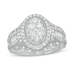 1.00 CT. T.W. Composite Oval Diamond Frame Multi-Row Engagement Ring in 10K White Gold