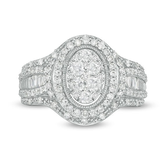 1.00 CT. T.W. Composite Oval Diamond Frame Multi-Row Engagement Ring in 10K White Gold