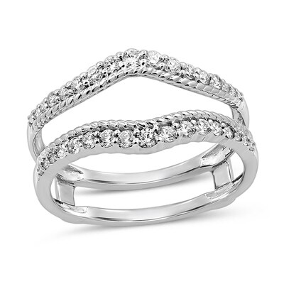 0.37 CT. T.W. Diamond Rope-Textured Double Row Contour Solitaire Enhancer in 14K White Gold