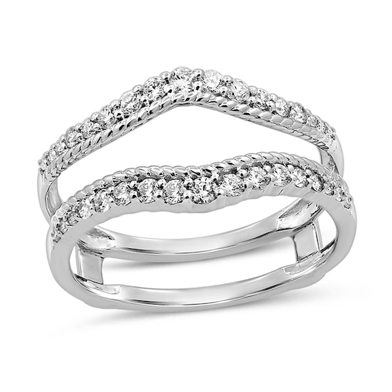 0.37 CT. T.W. Diamond Rope-Textured Double Row Contour Solitaire Enhancer in 14K White Gold