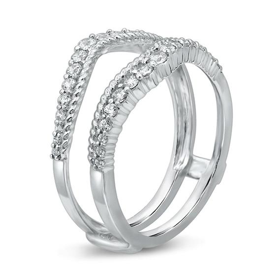 0.37 CT. T.W. Diamond Rope-Textured Double Row Contour Solitaire Enhancer in 14K White Gold