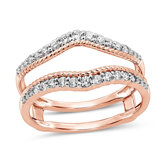 0.37 CT. T.W. Diamond Rope-Textured Double Row Contour Solitaire Enhancer in 14K Rose Gold