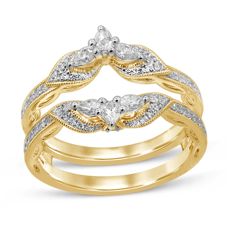 0.58 CT. T.W. Pear-Shaped Diamond Double Crown Vintage-Style Solitaire Enhancer in 14K Gold