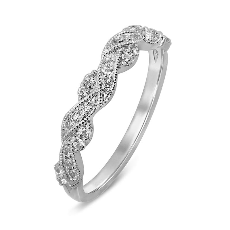 Main Image 2 of 0.23 CT. T.W. Diamond Braided Vintage-Style Anniversary Band in 10K White Gold