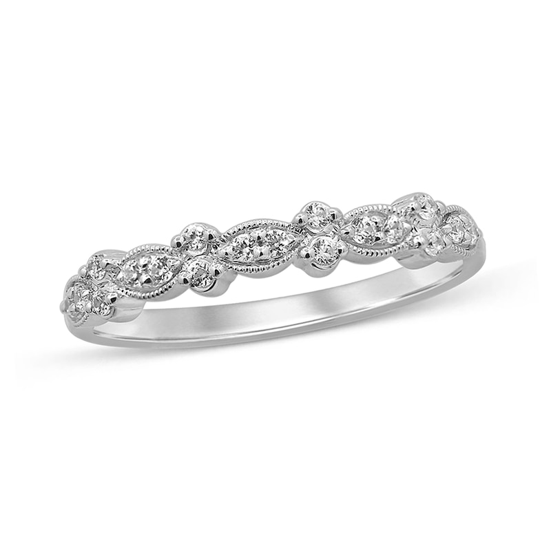 Main Image 1 of 0.15 CT. T.W. Diamond Vintage-Style Anniversary Band in 10K White Gold