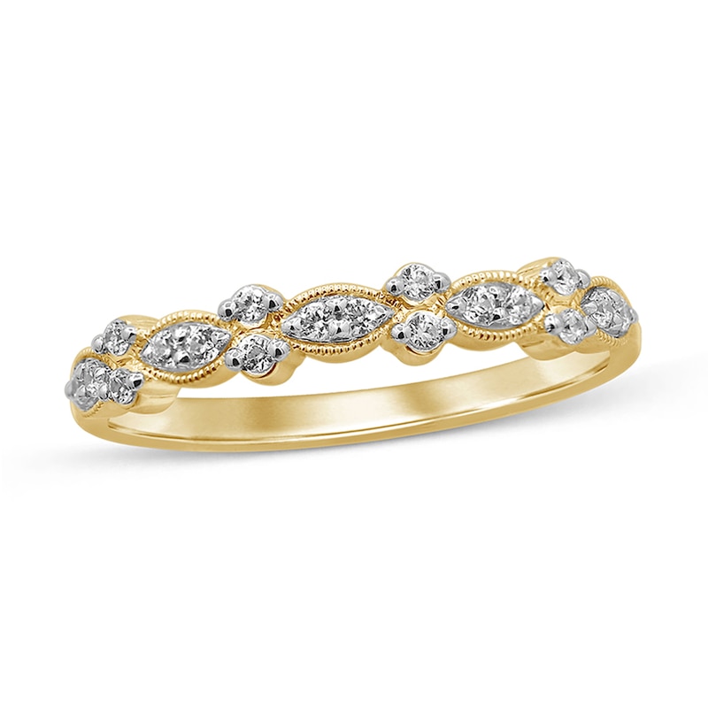 0.15 CT. T.W. Diamond Alternating Vintage-Style Anniversary Band in 10K Gold