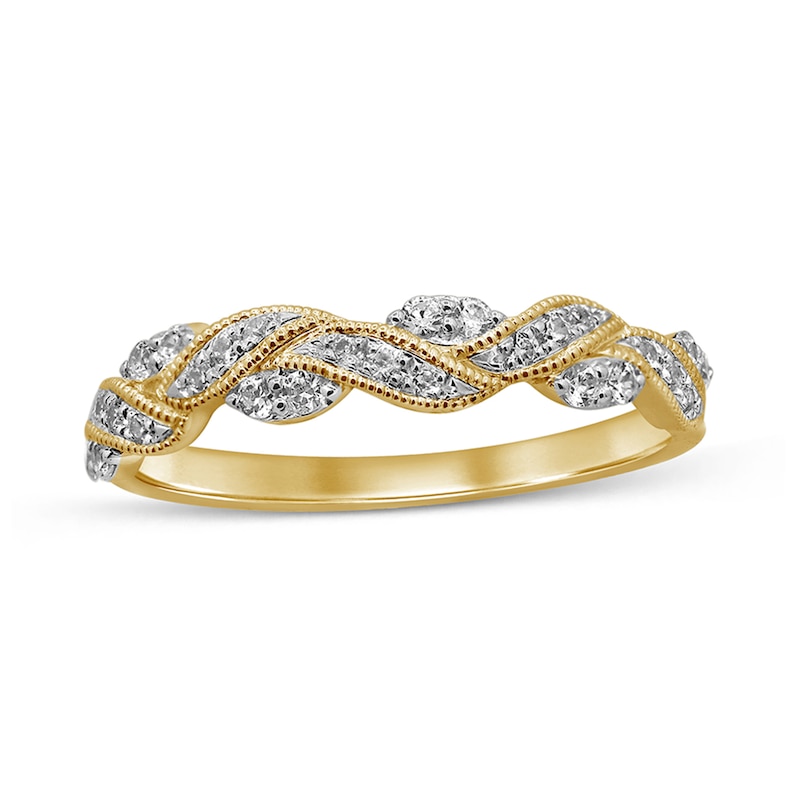 Main Image 1 of 0.23 CT. T.W. Diamond Braided Vintage-Style Anniversary Band in 10K Gold