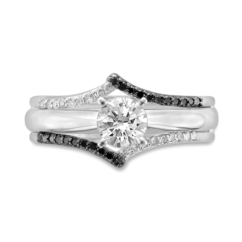 0.12 CT. T.W. Black and White Diamond Chevron Solitaire Enhancer in 10K White Gold