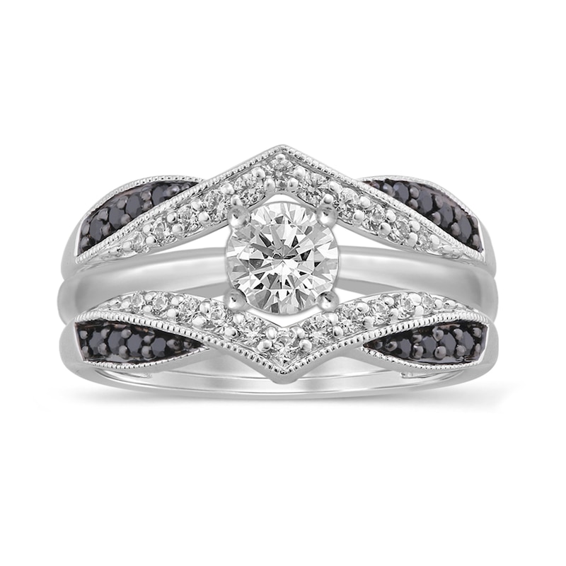 Main Image 4 of 0.29 CT. T.W. Enhanced Black and White Diamond Vintage-Style Solitaire Enhancer in 14K White Gold