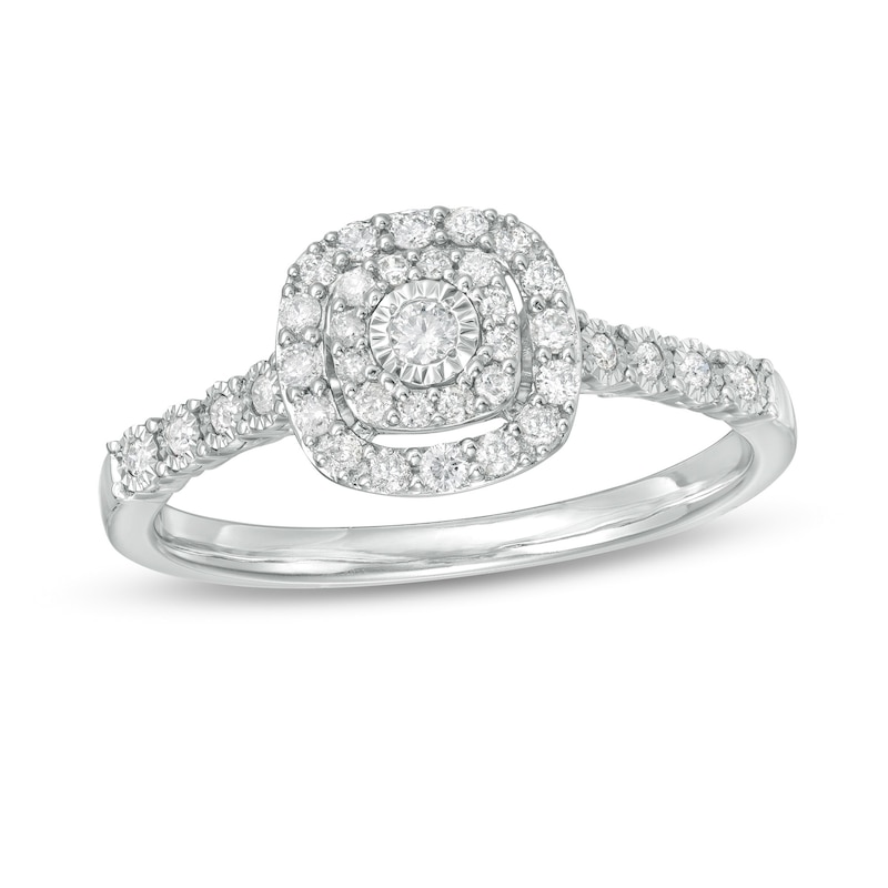 0.25 CT. T.W. Diamond Double Cushion Frame Promise Ring in 10K White Gold